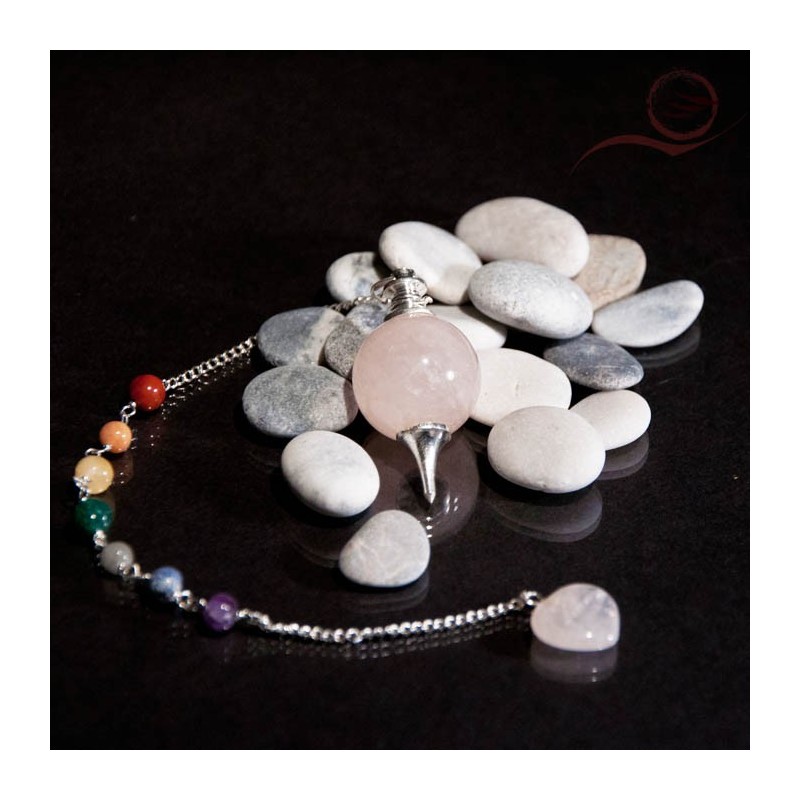 Pendule en quartz rose, boule 7 chakras Pendule en quartz rose, boule 7 chakras