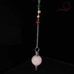 Pendule quartz rose, boule 7 chakras