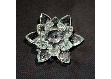 Figurine Fleur De Lotus En Cristal K9 60 Mm Avec Support Argenté – Déco Pureté & Élégance Intemporelle