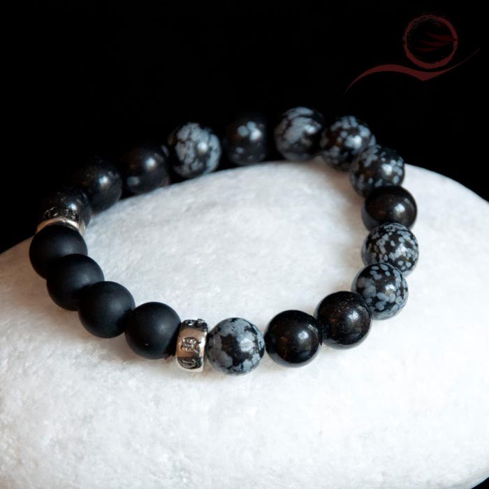 obsidian brooch and onyx bracelet