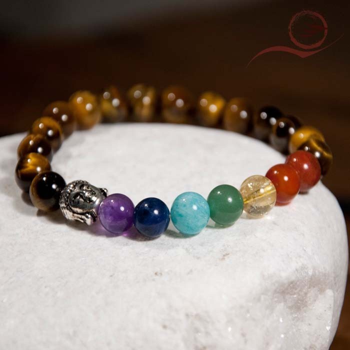 Bracelet, tiger eye beads, 7 chakras Bracelet, tiger eye beads, 7 chakras