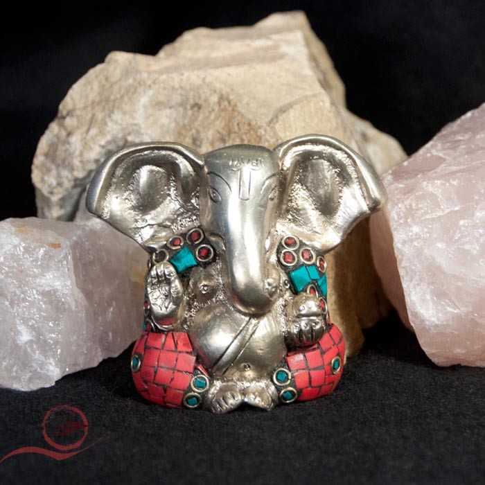 Statue Ganesh, argenté et turquoise Statue Ganesh, argenté et turquoise