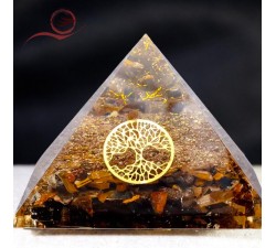 orgone pyramid with tiger eye stone and tree of life
