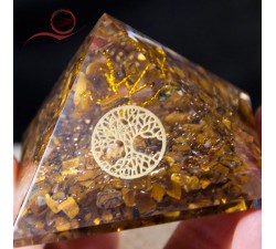orgone pyramid with tiger eye stone and tree of life