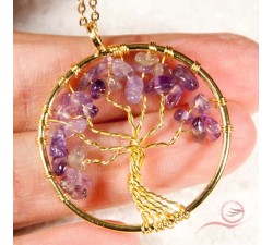Golden amethyst tree of life pendant