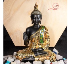 bouddha thai en meditation, bouddha noir et dore a Lyon