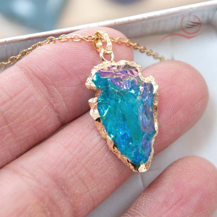 Gold pendant in Aqua Aura Gold pendant in Aqua Aura